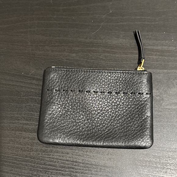 Tory Burch Black Pebbled Leather Card Case Key Ring Coin Pouch Wallet 3.5”x5.5” - Picture 3 of 8